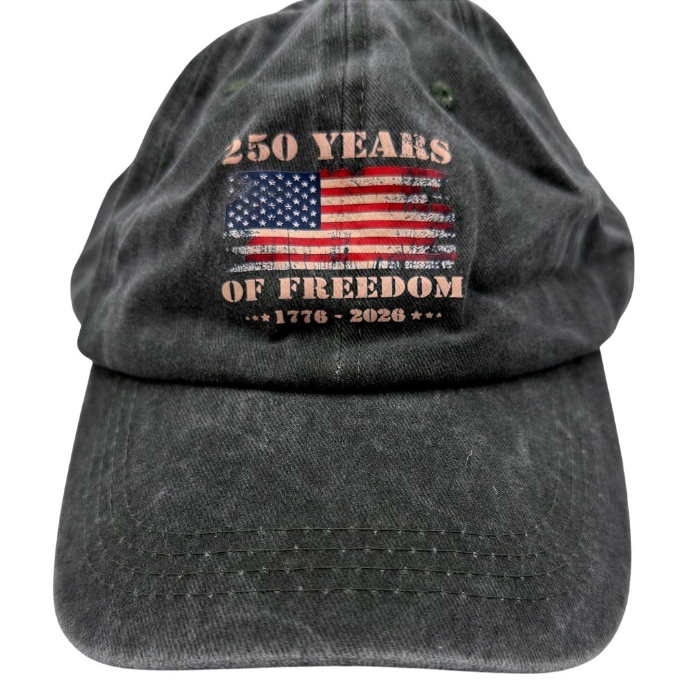 250 Years of Freedom 1776-2026 American Flag Hat Gray Distressed Baseball Cap